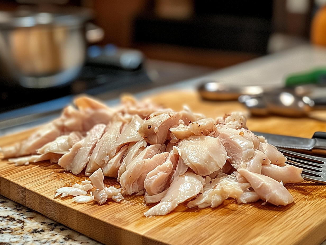 Chicken tenders with visible tendon on cutting board