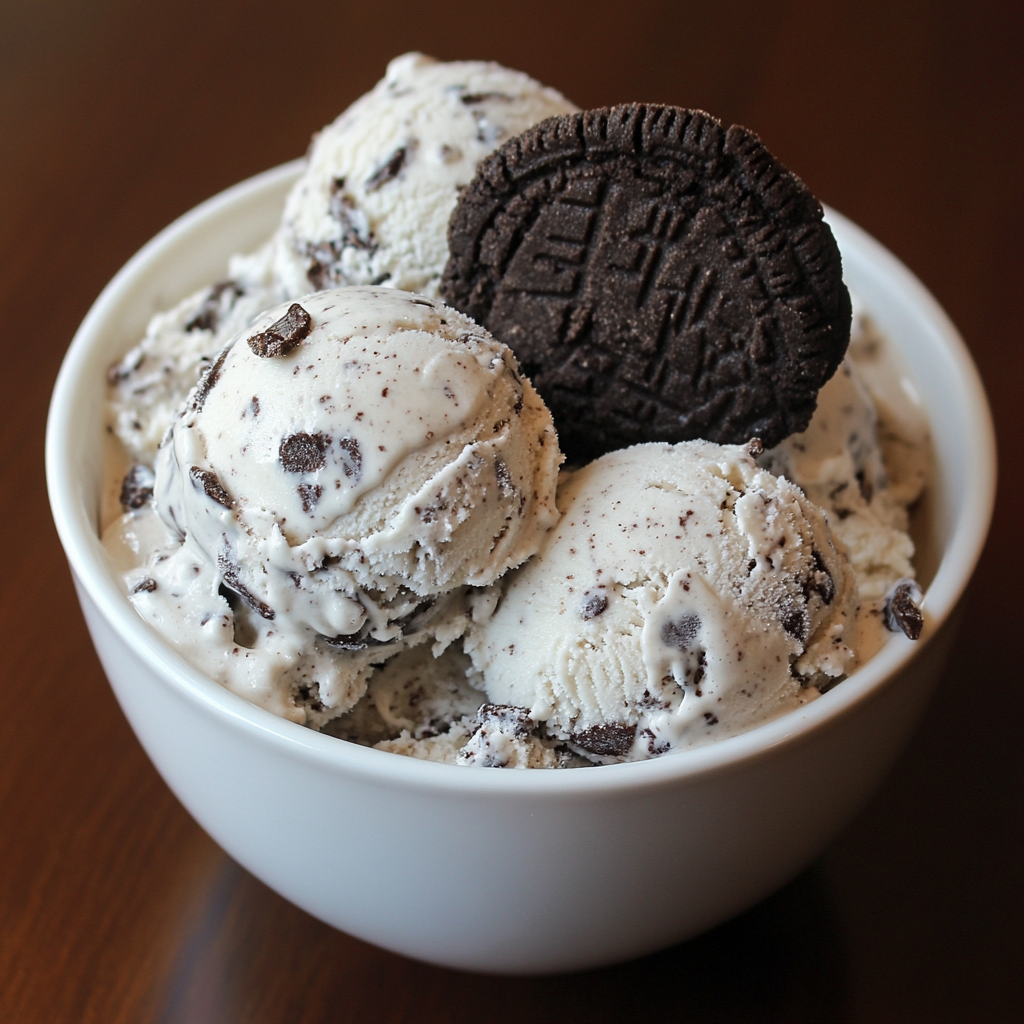 Cookies and cream ice cream in a bowl topped with a whole chocolate cookie. so What goes well with cookies and cream ice cream?