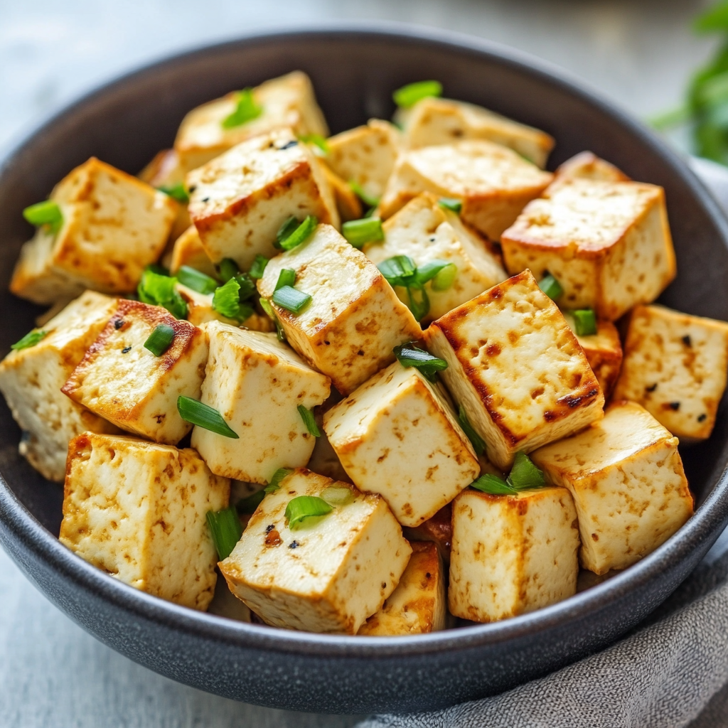 A bowl of grilled tofu cubes garnished with green onions, illustrating a healthy dish for those wondering Is tofu good for weight loss?