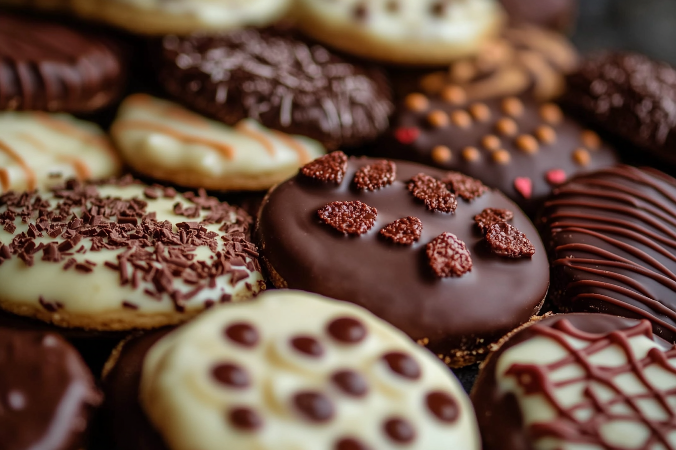 Cookies decorated with melted chocolate