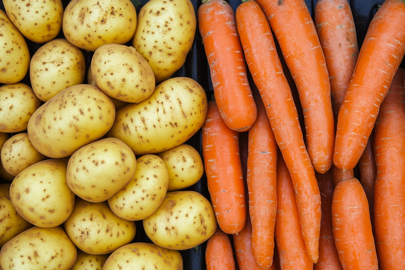 Carrots and potatoes side by side - cooking time comparison