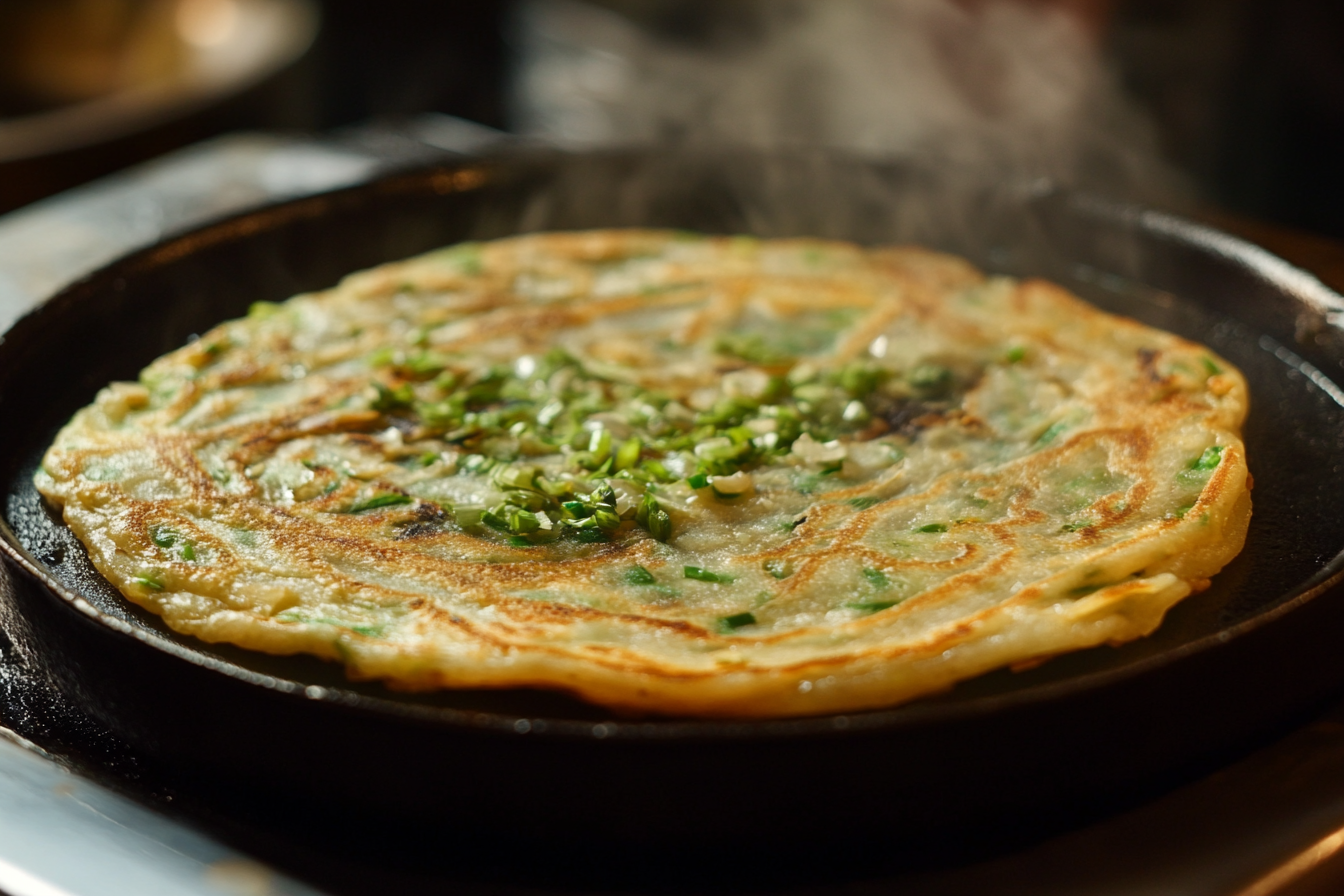 Cooking frozen scallion pancake in a frying pan
