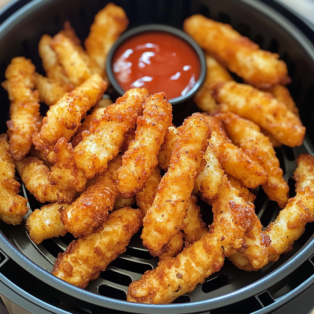 Crispy Tyson Chicken Fries cooked in an air fryer with dipping sauce