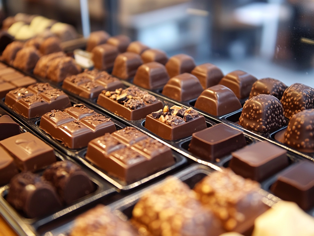 Assortment of Swiss chocolate showcasing different varieties.
