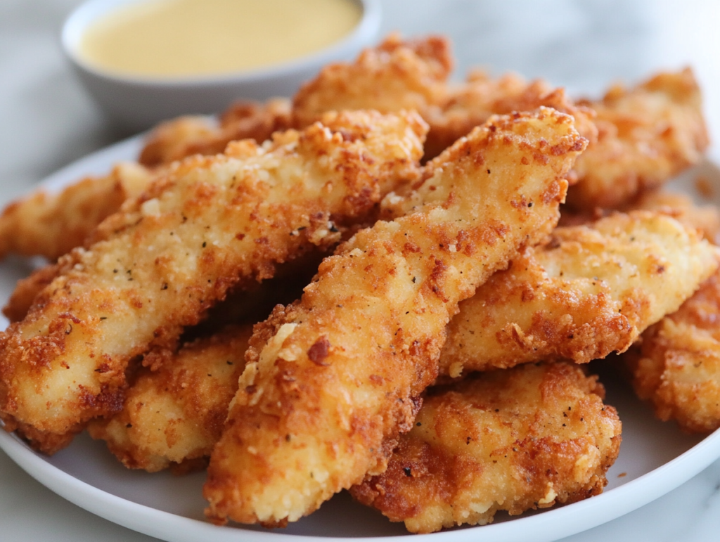 Crispy Tyson Chicken Fries served on a plate with dipping sauce