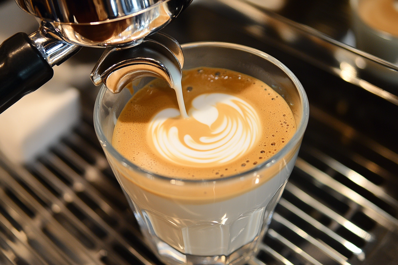 Creamy flat white coffee with whole milk