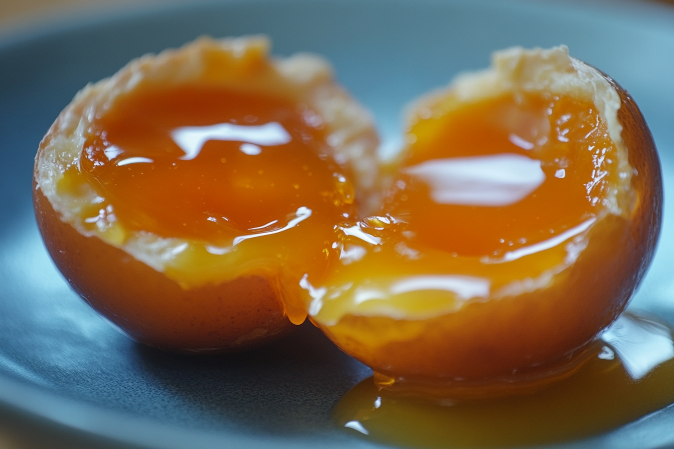 Perfectly cooked jammy egg with creamy yolk