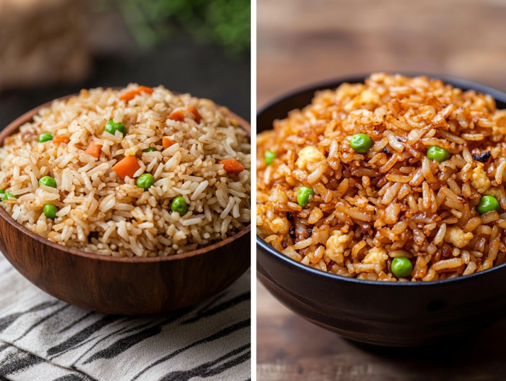 Side-by-side comparison of fried rice and Chinese fried rice with vegetables.