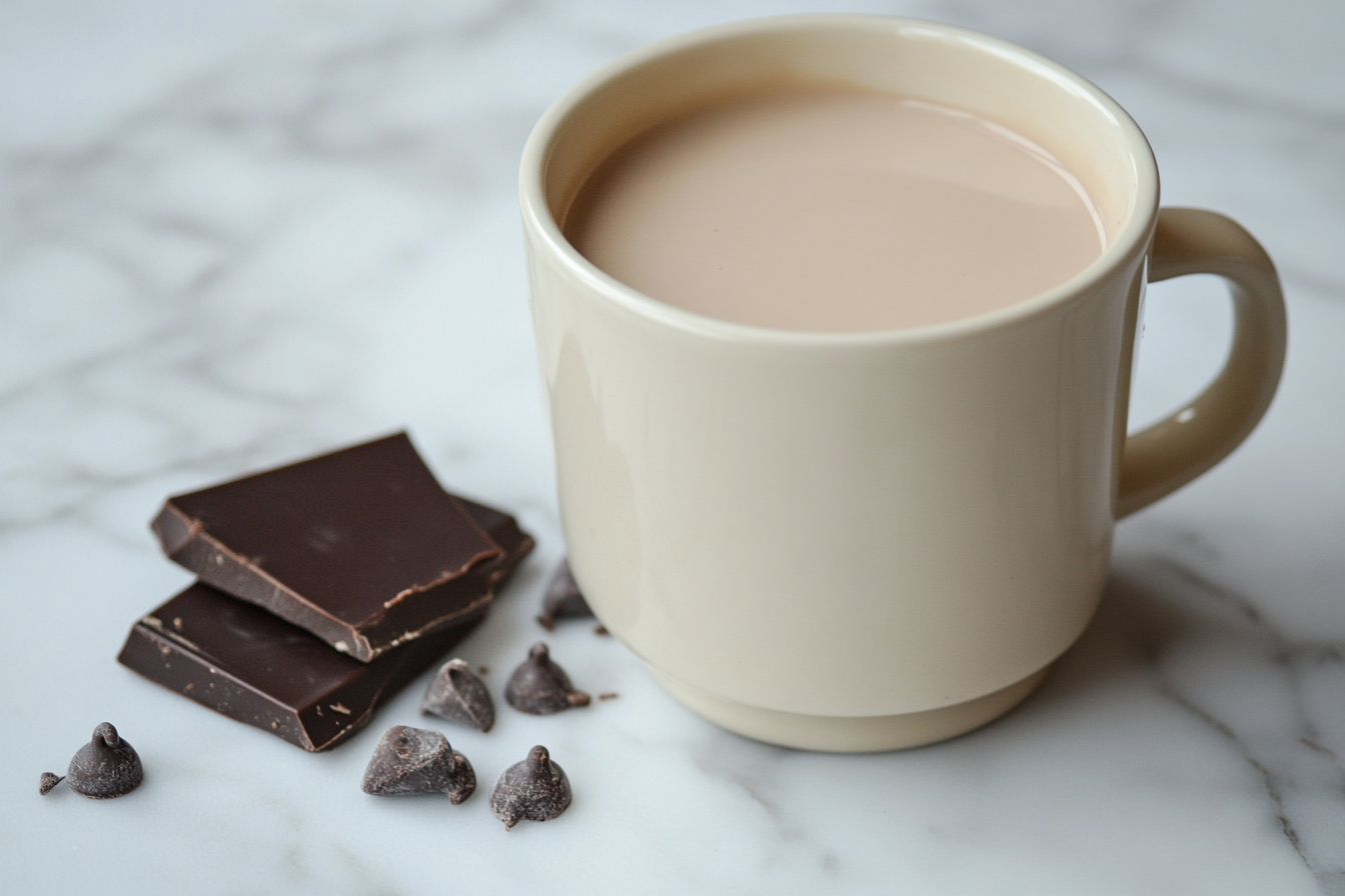 Flat white chocolate milk in a cup, creamy espresso drink
