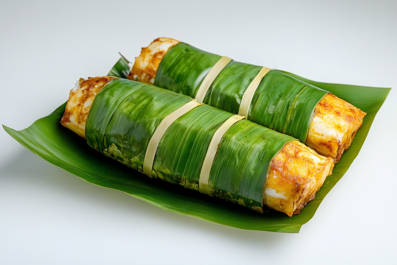 Halibut wrapped in banana leaf grilled for a flavorful, eco-friendly meal