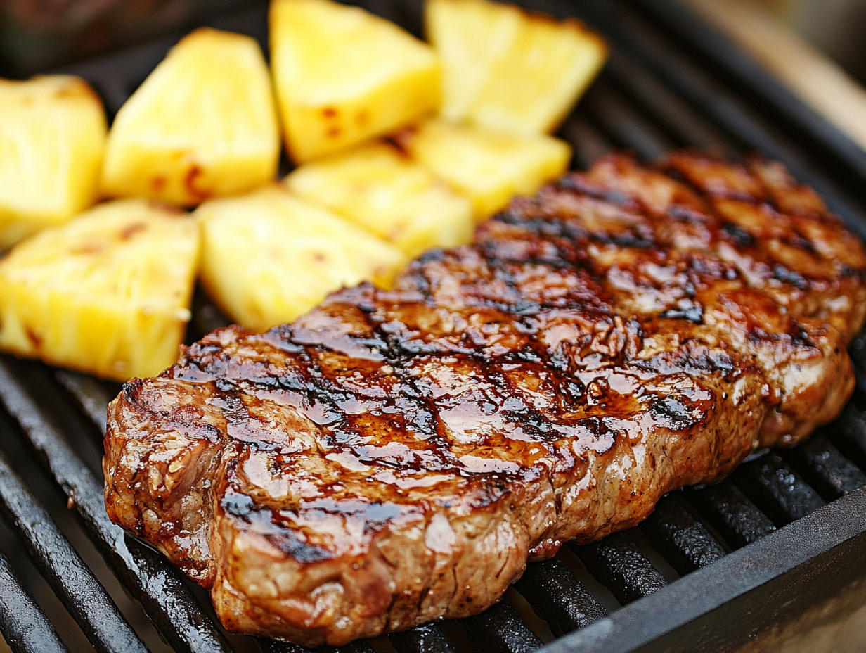 Grilled meat tenderized with pineapple juice